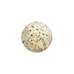 white chocolate ball covered with a coat of cream-white colour with random black spots.