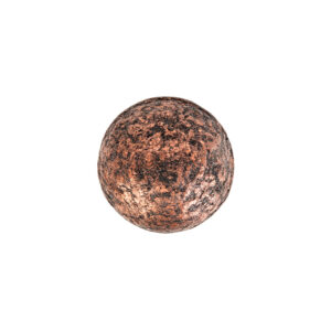 White chocolate pearl in the shape of a ball with black and copper colours